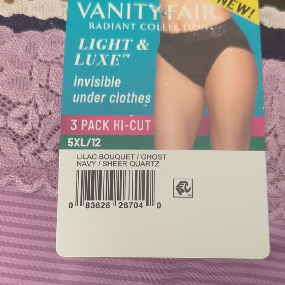 4X, 5X Vanity Fair Soft Stretch Hi Cut Plus Underwear 3 Colors, 3 Pk Undies New - Picture 3 of 10